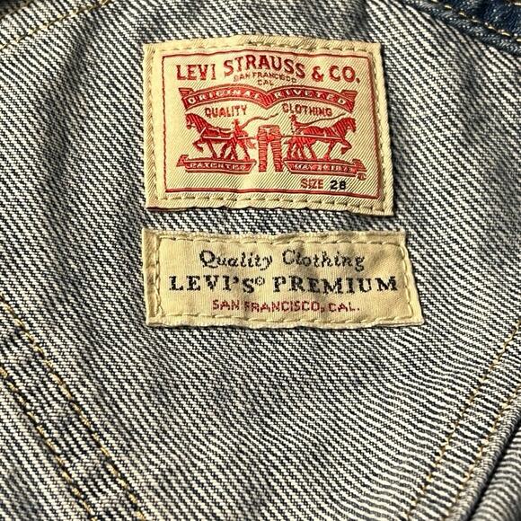 Levi’s Overalls 28W Premium Waterless Bib Jeans Women’s Red Tag Big E Side Zip - Picture 3 of 9